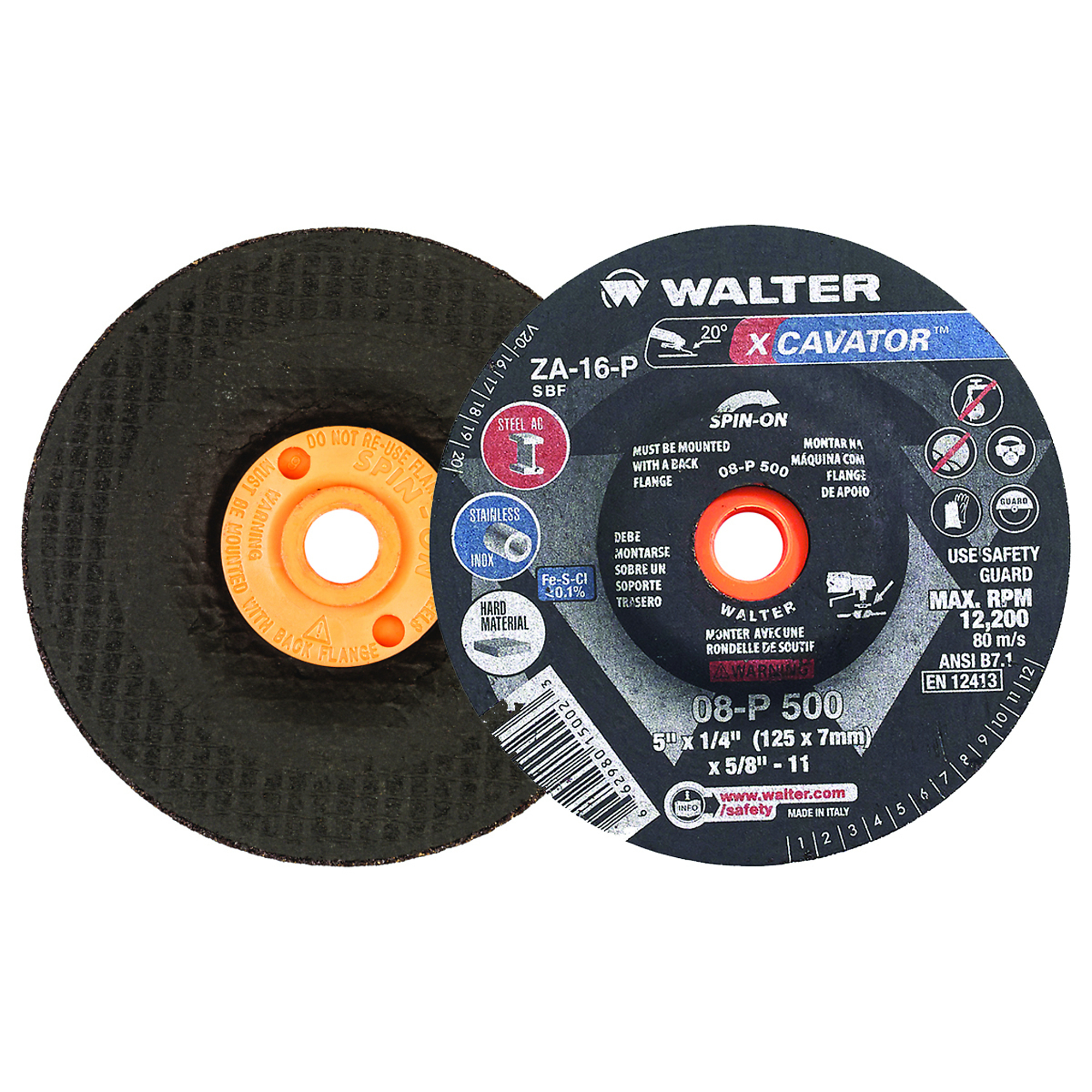 Walter XCAVATOR Angle Grinder Grinding Wheels — 5in. x 1/4in., Spin-On, COMFORT MAX Technology, 20 Pcs, Model# 08P500